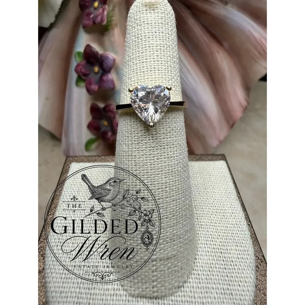 14K Gold Heart Cut Simulated Diamond CZ Solitaire Engagement Ring Size 5.75